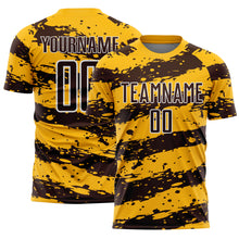 Load image into Gallery viewer, Custom Gold Brown-White Splash Sublimation Soccer Uniform Jersey