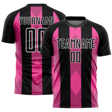 Load image into Gallery viewer, Custom Black Pink-White Line Sublimation Soccer Uniform Jersey