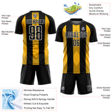 Load image into Gallery viewer, Custom Black Gold-White Line Sublimation Soccer Uniform Jersey