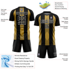 Load image into Gallery viewer, Custom Black Old Gold-White Line Sublimation Soccer Uniform Jersey