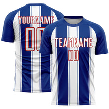 Load image into Gallery viewer, Custom Royal White-Red Line Sublimation Soccer Uniform Jersey