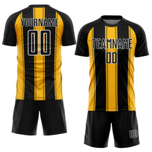 Load image into Gallery viewer, Custom Black Gold-White Line Sublimation Soccer Uniform Jersey
