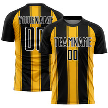 Load image into Gallery viewer, Custom Black Gold-White Line Sublimation Soccer Uniform Jersey