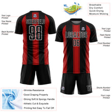 Load image into Gallery viewer, Custom Black Red-White Line Sublimation Soccer Uniform Jersey