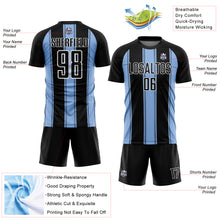 Load image into Gallery viewer, Custom Black Light Blue-White Line Sublimation Soccer Uniform Jersey