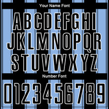 Load image into Gallery viewer, Custom Black Light Blue-White Line Sublimation Soccer Uniform Jersey