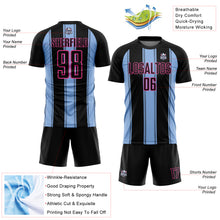 Load image into Gallery viewer, Custom Black Light Blue-Pink Line Sublimation Soccer Uniform Jersey