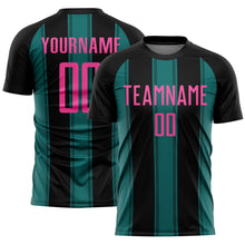 Load image into Gallery viewer, Custom Black Pink-Teal Line Sublimation Soccer Uniform Jersey