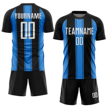 Load image into Gallery viewer, Custom Black White-Powder Blue Line Sublimation Soccer Uniform Jersey