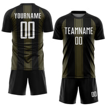 Load image into Gallery viewer, Custom Black White-Olive Line Sublimation Soccer Uniform Jersey