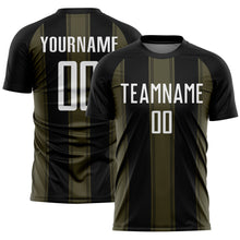 Load image into Gallery viewer, Custom Black White-Olive Line Sublimation Soccer Uniform Jersey