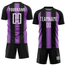 Load image into Gallery viewer, Custom Black White-Medium Purple Line Sublimation Soccer Uniform Jersey