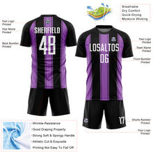 Load image into Gallery viewer, Custom Black White-Medium Purple Line Sublimation Soccer Uniform Jersey
