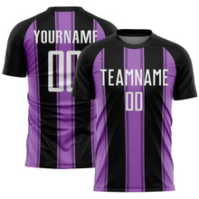 Load image into Gallery viewer, Custom Black White-Medium Purple Line Sublimation Soccer Uniform Jersey