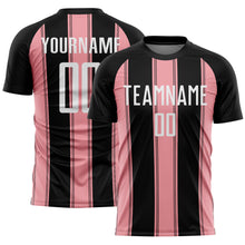 Load image into Gallery viewer, Custom Black White-Medium Pink Line Sublimation Soccer Uniform Jersey