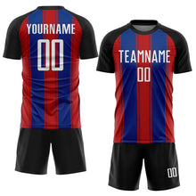 Load image into Gallery viewer, Custom Black White Red-Royal Line Sublimation Soccer Uniform Jersey