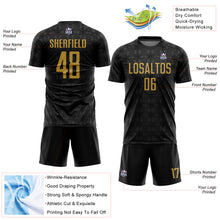 Load image into Gallery viewer, Custom Black Old Gold Geometric Shapes Sublimation Soccer Uniform Jersey