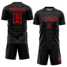 Load image into Gallery viewer, Custom Black Red Geometric Shapes Sublimation Soccer Uniform Jersey