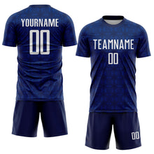 Load image into Gallery viewer, Custom Navy White-Royal Geometric Shapes Sublimation Soccer Uniform Jersey