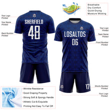 Load image into Gallery viewer, Custom Navy White-Royal Geometric Shapes Sublimation Soccer Uniform Jersey