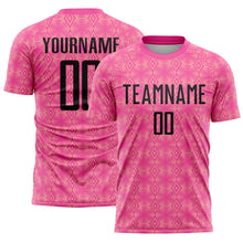 Load image into Gallery viewer, Custom Pink Black-Medium Pink Geometric Shapes Sublimation Soccer Uniform Jersey