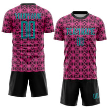 Load image into Gallery viewer, Custom Pink Teal-Black Geometric Shapes Sublimation Soccer Uniform Jersey