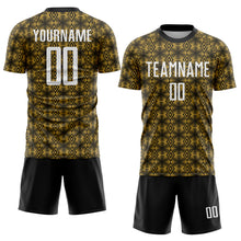 Load image into Gallery viewer, Custom Old Gold White-Black Geometric Shapes Sublimation Soccer Uniform Jersey