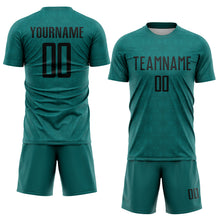 Load image into Gallery viewer, Custom Teal Black Geometric Shapes Sublimation Soccer Uniform Jersey