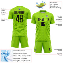Load image into Gallery viewer, Custom Neon Green Black Geometric Shapes Sublimation Soccer Uniform Jersey