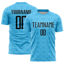 Load image into Gallery viewer, Custom Sky Blue Black Geometric Shapes Sublimation Soccer Uniform Jersey
