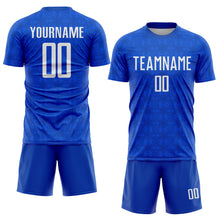 Load image into Gallery viewer, Custom Thunder Blue Black Geometric Shapes Sublimation Soccer Uniform Jersey