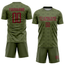 Load image into Gallery viewer, Custom Olive Crimson Geometric Shapes Sublimation Salute To Service Soccer Uniform Jersey