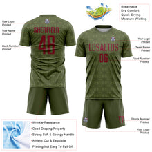 Load image into Gallery viewer, Custom Olive Crimson Geometric Shapes Sublimation Salute To Service Soccer Uniform Jersey
