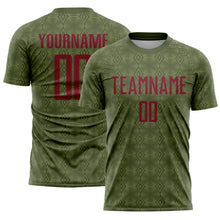 Load image into Gallery viewer, Custom Olive Crimson Geometric Shapes Sublimation Salute To Service Soccer Uniform Jersey