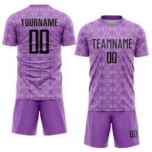 Load image into Gallery viewer, Custom Medium Purple Black-Light Purple Geometric Shapes Sublimation Soccer Uniform Jersey