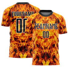 Load image into Gallery viewer, Custom Yellow Black-White Flame Sublimation Soccer Uniform Jersey