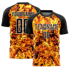 Load image into Gallery viewer, Custom Black White Flame Sublimation Soccer Uniform Jersey