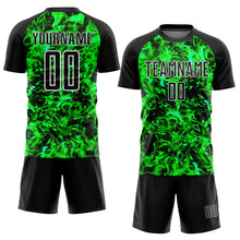 Load image into Gallery viewer, Custom Black Grass Green-White Flame Sublimation Soccer Uniform Jersey