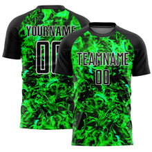 Load image into Gallery viewer, Custom Black Grass Green-White Flame Sublimation Soccer Uniform Jersey