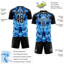 Load image into Gallery viewer, Custom Black Sky Blue-White Flame Sublimation Soccer Uniform Jersey