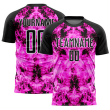 Load image into Gallery viewer, Custom Black Pink-White Flame Sublimation Soccer Uniform Jersey