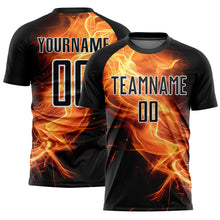 Load image into Gallery viewer, Custom Black Gold-White Flame Sublimation Soccer Uniform Jersey
