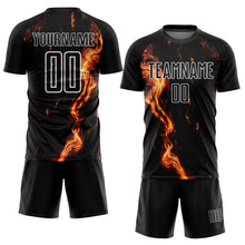 Load image into Gallery viewer, Custom Black Gold-White Flame Sublimation Soccer Uniform Jersey