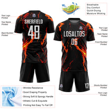 Load image into Gallery viewer, Custom Black White-Gold Flame Sublimation Soccer Uniform Jersey