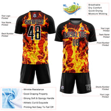 Load image into Gallery viewer, Custom Black Gold-White Flame Sublimation Soccer Uniform Jersey