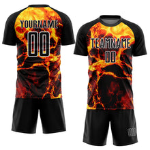 Load image into Gallery viewer, Custom Black Gold-White Flame Sublimation Soccer Uniform Jersey