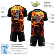Load image into Gallery viewer, Custom Black Gold-White Flame Sublimation Soccer Uniform Jersey