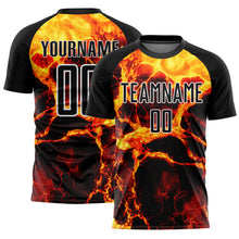Load image into Gallery viewer, Custom Black Gold-White Flame Sublimation Soccer Uniform Jersey