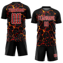 Load image into Gallery viewer, Custom Black Red-White Flame And Splash Sublimation Soccer Uniform Jersey