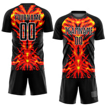 Load image into Gallery viewer, Custom Black Red-White Flame Sublimation Soccer Uniform Jersey